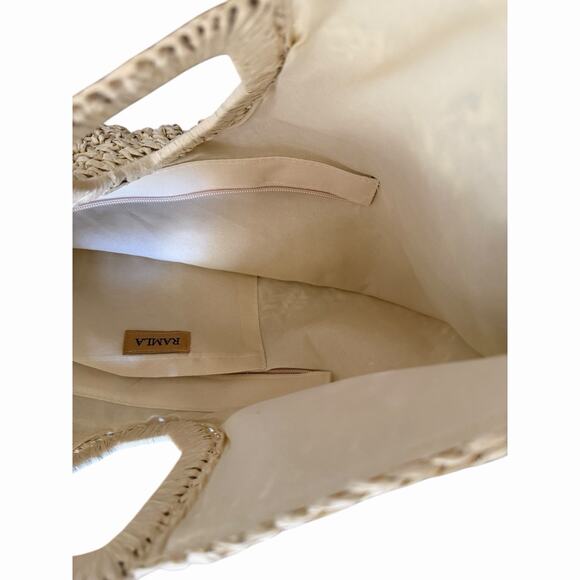 Ramla Bohemian Tan Woven Straw Half Moon Hobo Bag New Handmade Zip Closure - Picture 11 of 16